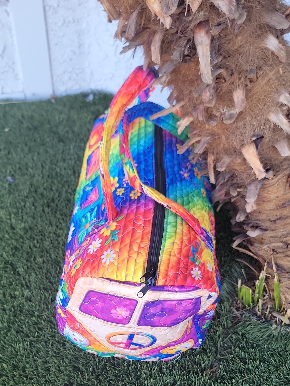 Hippie Rainbow Van Quilted Duffle Bag - Picture 9 of 11